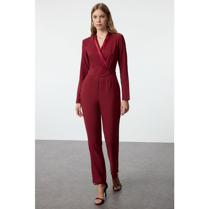 Trendyol Limited Edition Long Claret Red Satin Collar Detailed