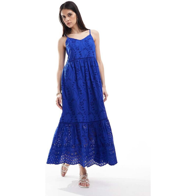 YAS broderie maxi cami dress in blue - MBLUE 100020052