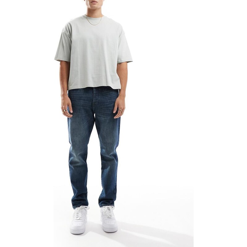 ONLY & SONS Yoke tapered fit jeans in dark blue wash