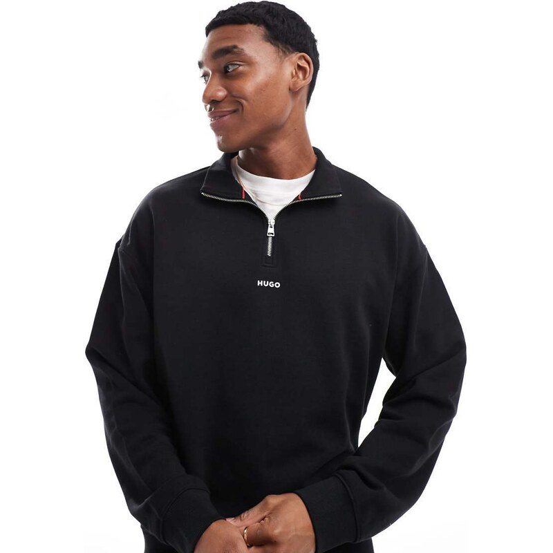 HUGO Red durty half zip sweatshirt in black