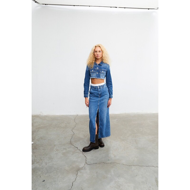 VATKALI Slit denim maxi skirt 88127735