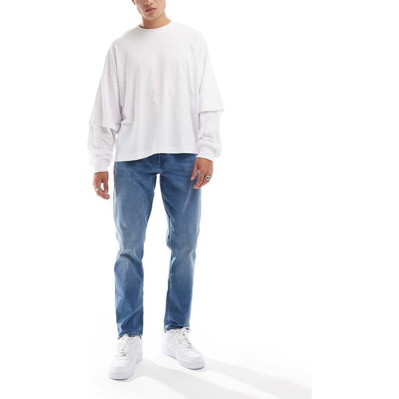 JJ Rebel Adam tapered jeans in mid blue