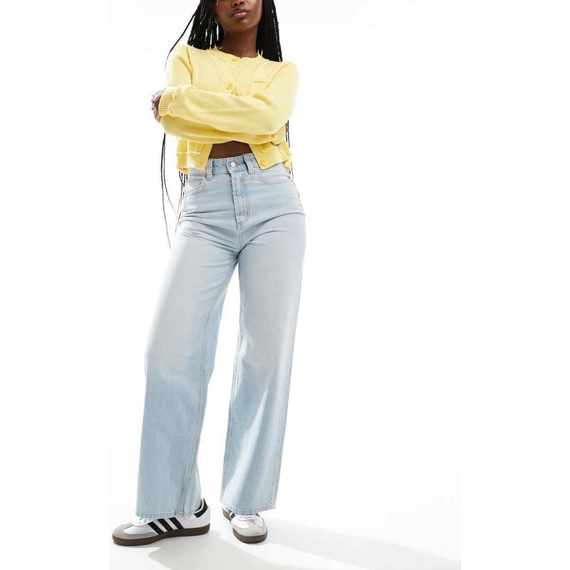 ASOS DESIGN wide leg dad jeans in bleach-Blue