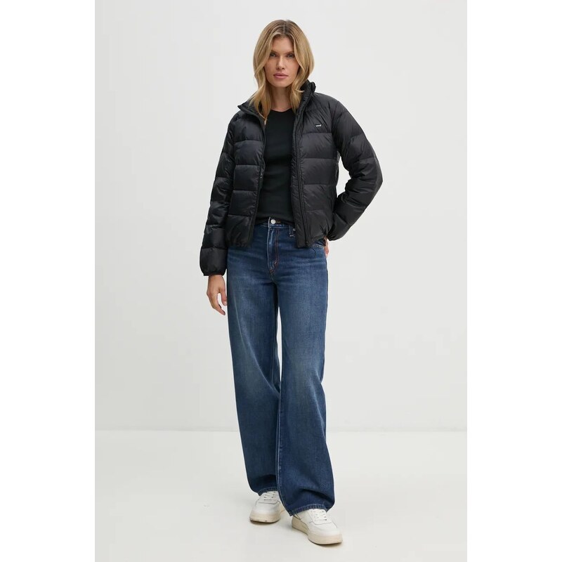 Péřová bunda Levi's dámská, černá barva, přechodná, A8320