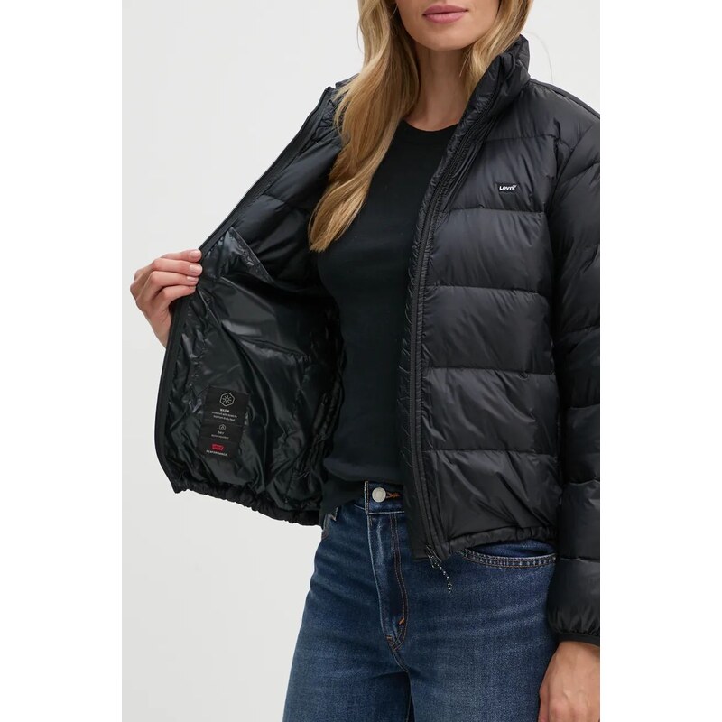 Péřová bunda Levi's dámská, černá barva, přechodná, A8320