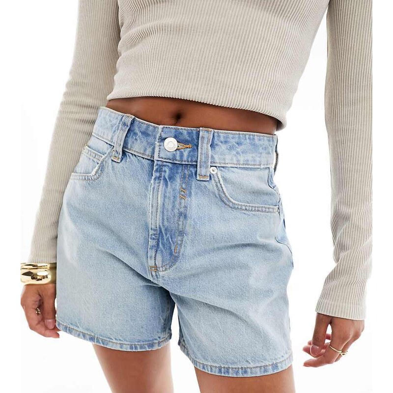ASOS Petite ASOS DESIGN Petite denim dad short in light wash blue 109602443