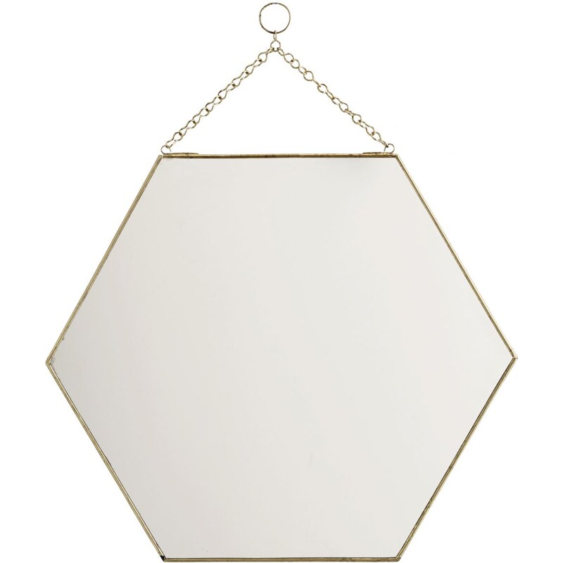 Madam Stoltz Závěsné zrcadlo v mosazném rámu Hexagon 40 cm