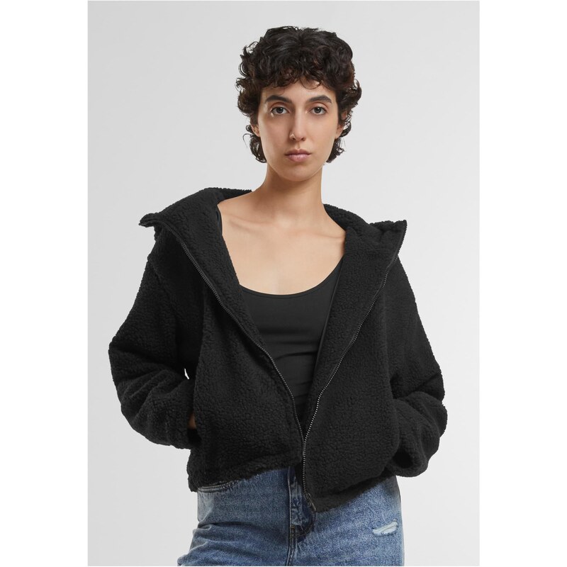 Urban Classics Dámská krátká bunda s kapucí Sherpa černá