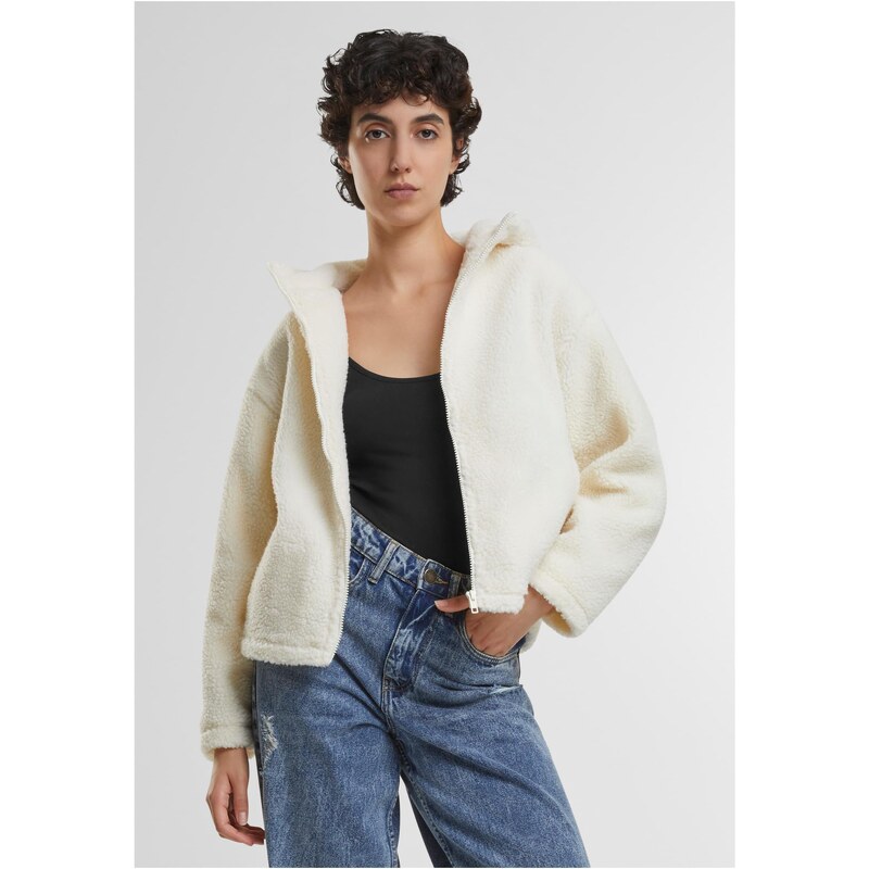 Urban Classics Dámská krátká bunda s kapucí Sherpa smetanová