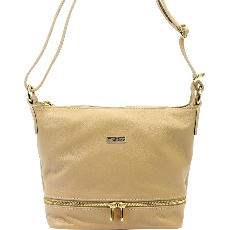 Kožená crossbody kabelka MiaMore 01-019 tmavě béžová