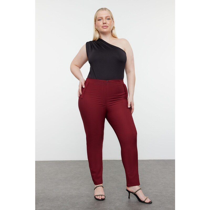 Trendyol Curve Claret Red Cigarette Fleto Pocket Woven Plus Size 107076749