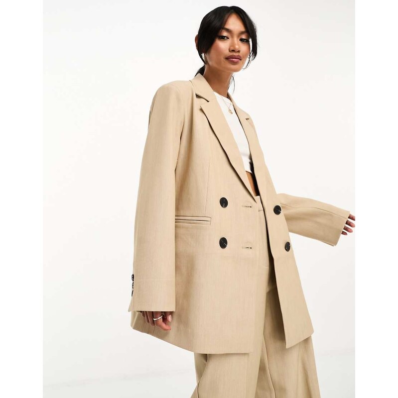 YAS tailored double breasted blazer co-ord in camel - STONE-Neutral 109470093