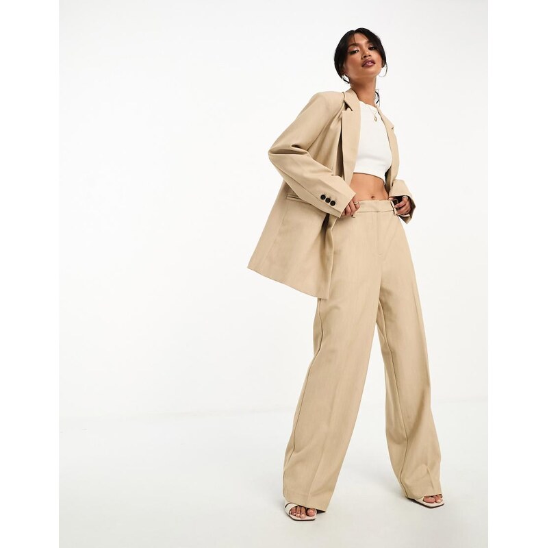 YAS tailored wide leg trouser co-ord in camel - STONE-Neutral