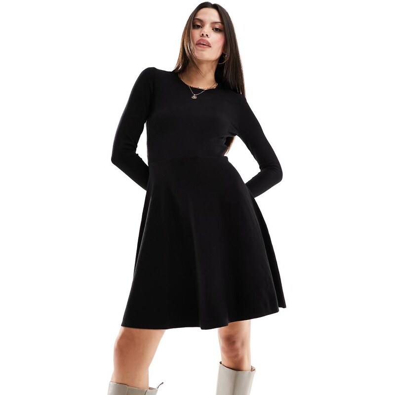 YAS Y.A.S knitted fit and flare mini dress with lace cuff detail in 99887206