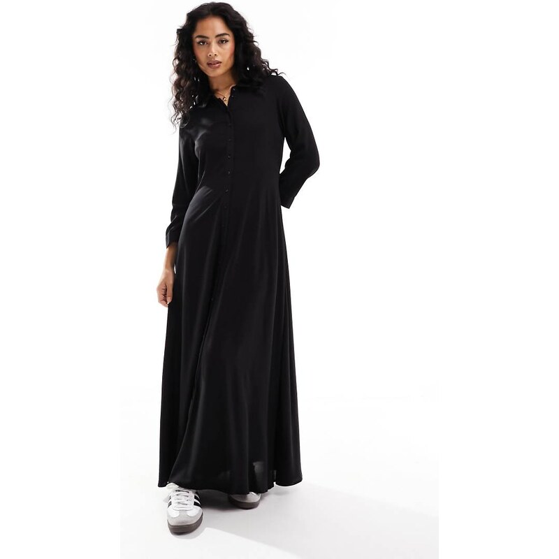 YAS maxi shirt dress in black - BLACK