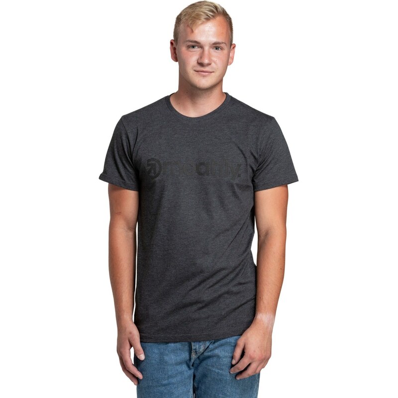 Meatfly pánské tričko Striped Logo Charcoal Heather | Šedá