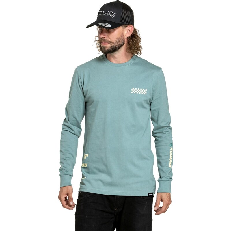 Meatfly pánské tričko s dlouhým rukávem Appex Dusty Mint | Modrá