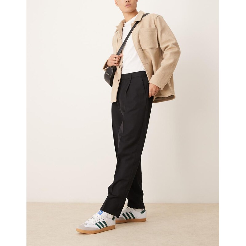 ASOS DESIGN smart oversized tapered trousers with front pleat in black