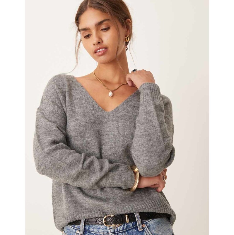 JDY v-neck jumper in dark grey 100707731