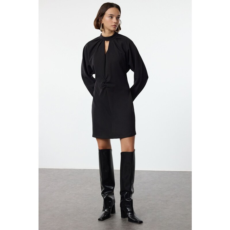 Trendyol Black A-Line Mini Window Detailed Woven Dress