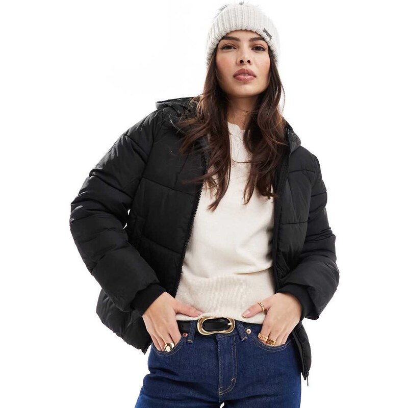 Pieces padded coat with hood in black 115509913