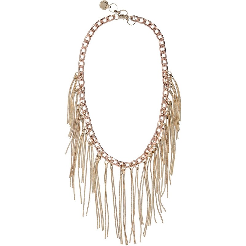 French Connection Herringbone & Snake Chain Drop Necklace - Gold
