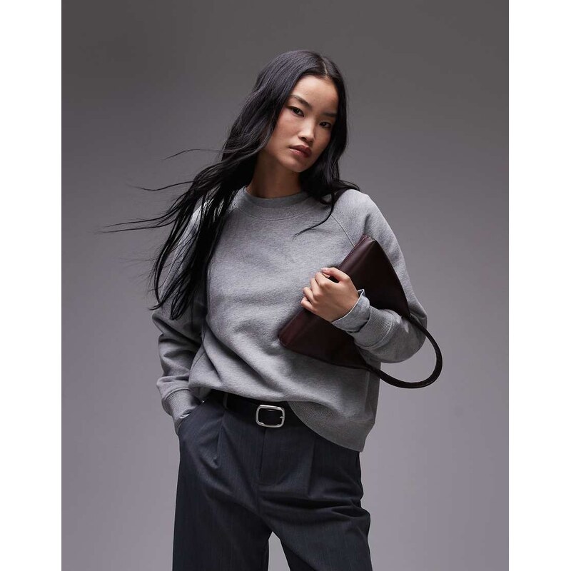 ARKET soft crew neck terry sweatshirt in grey melange