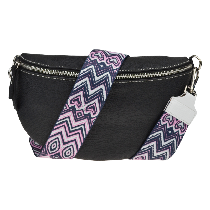 Černá kožená italská crossbody kabelka Reni Grande Nera s