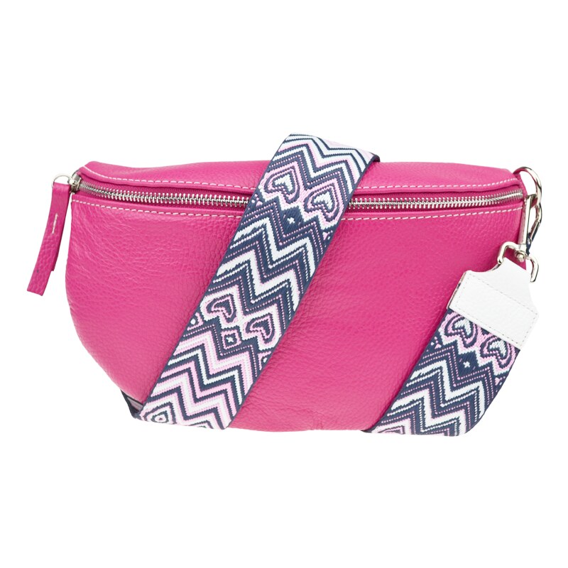 Růžová kožená italská crossbody kabelka Reni Grande Fuxia s
