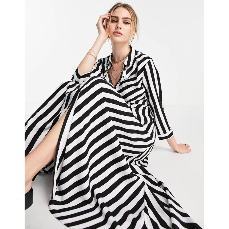 YAS maxi shirt dress in bold stripe - BLACK 99886788
