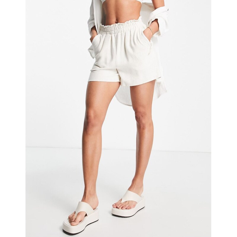 YAS Y.A.S paperbag waist shorts co-ord in ecru marl-White 99887047