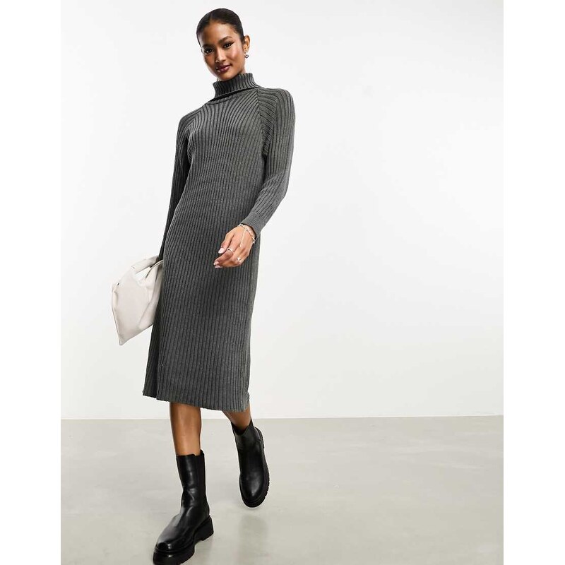 YAS ribbed roll neck jumper midi dress in grey 99887205