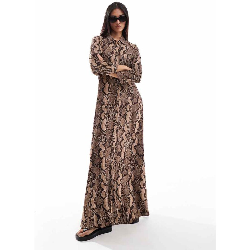 YAS maxi shirt dress in snake print - BROWN 99888125