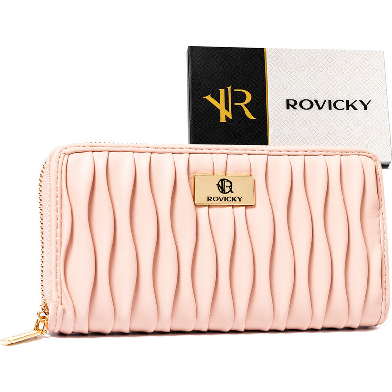 Pudrová dámská peněženka s mačkaným efektem Rovicky V282 99892443