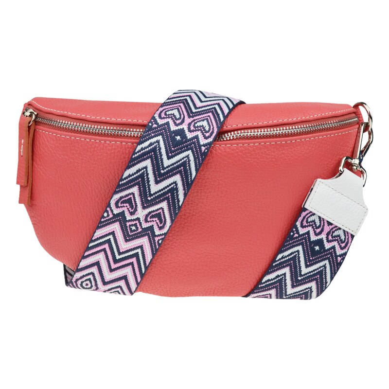 Růžová kožená italská crossbody kabelka Reni Grande Rosa s