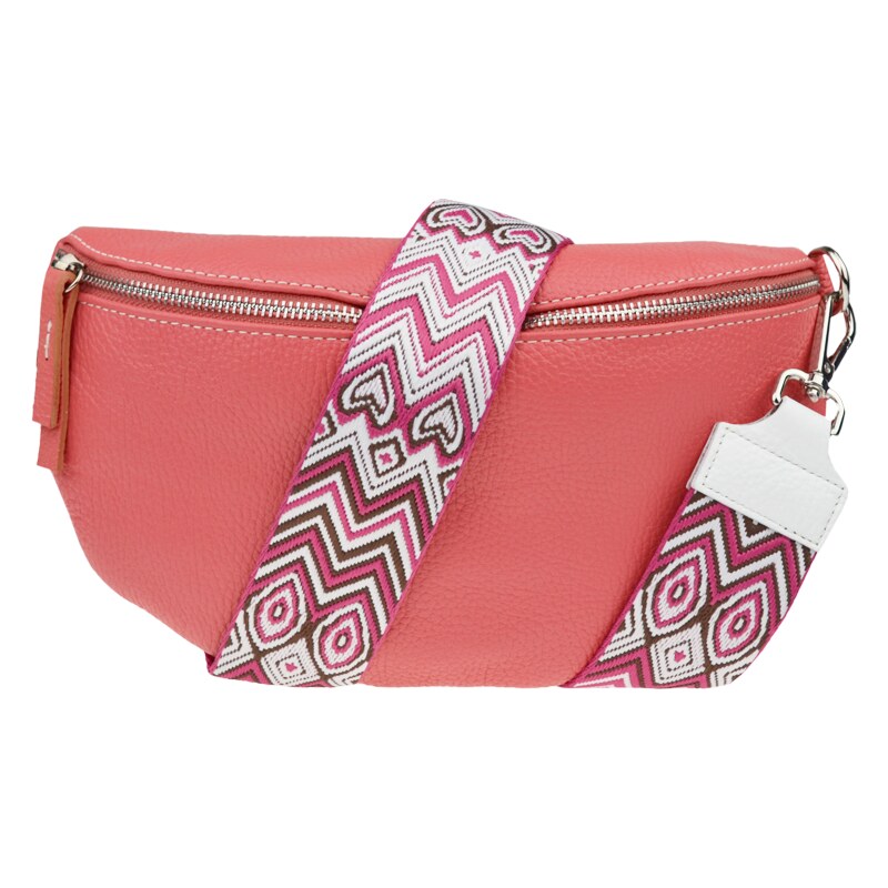 Růžová kožená italská crossbody kabelka Reni Grande Rosa s