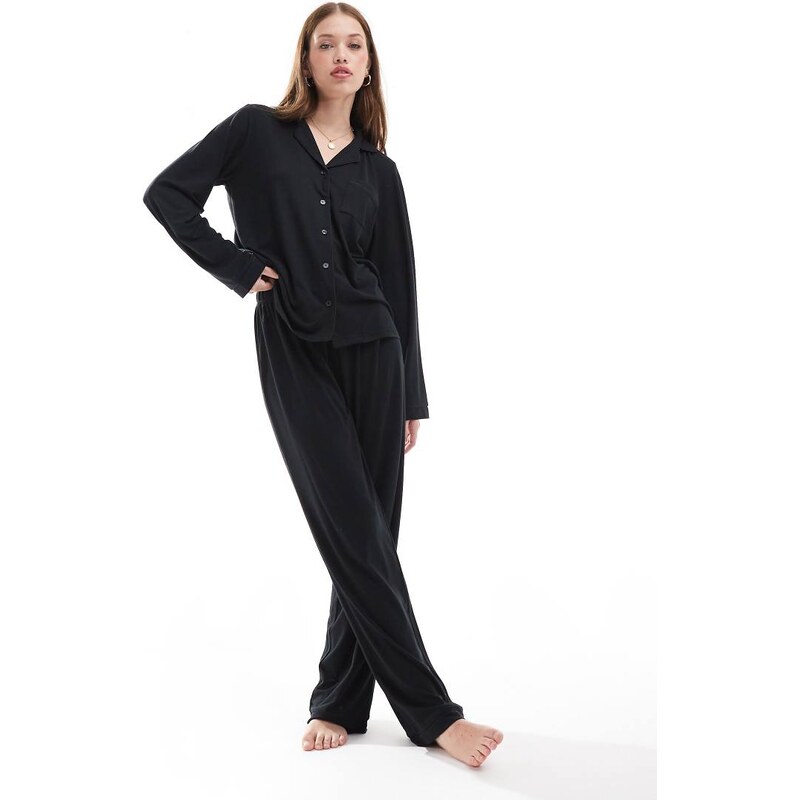 Loungeable super soft jersey revere top and wide leg pyjama set