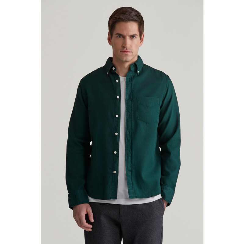 KOŠILE GANT REG GMNT DYED WAFFLE SHIRT TARTAN GREEN