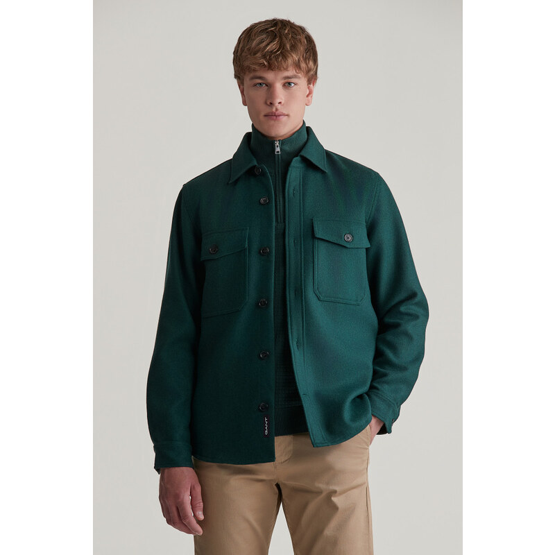 KOŠILE GANT WOOL BLEND OVERSHIRT TARTAN GREEN