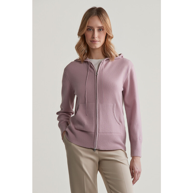 SVETR GANT SUPERFINE LAMBSWOOL ZIP HOODIE DUSTY PINK