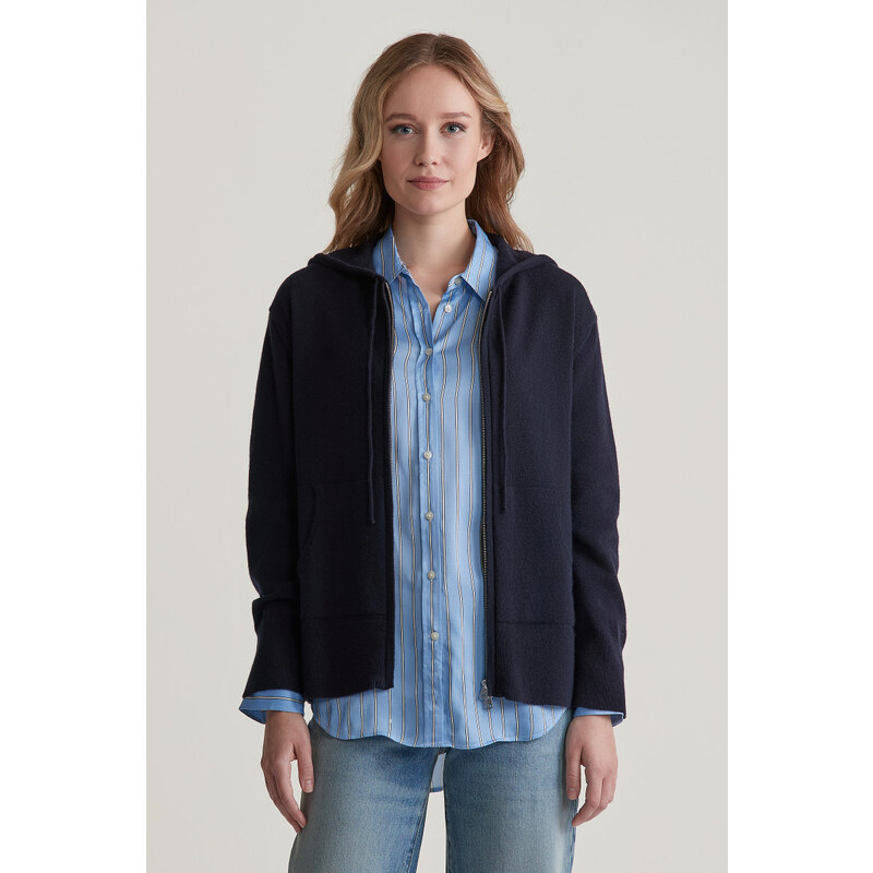 SVETR GANT SUPERFINE LAMBSWOOL ZIP HOODIE EVENING BLUE 99943938