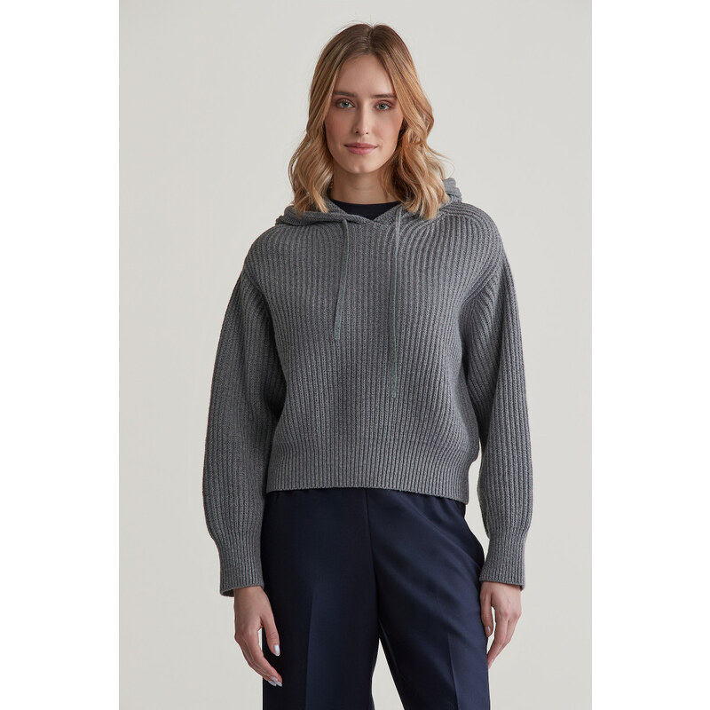 SVETR GANT RIB KNITTED HOODIE GREY MELANGE