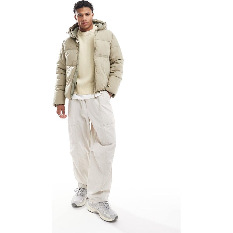 Jack & Jones oversized boxy puffer jacket in beige-Neutral