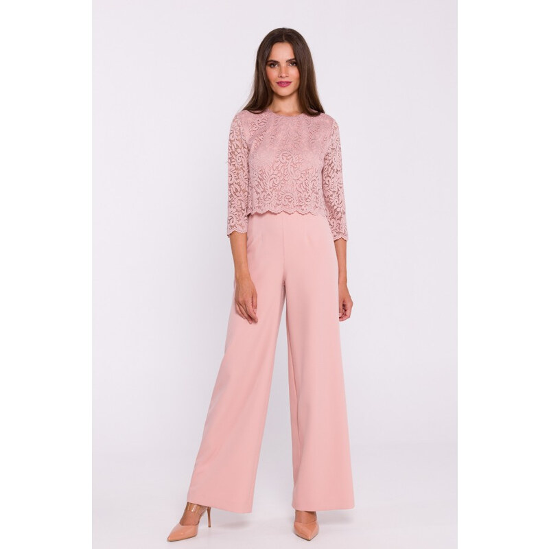 STYLOVE S381 Kombinéza s krajkovými detaily - pudrová 99981391