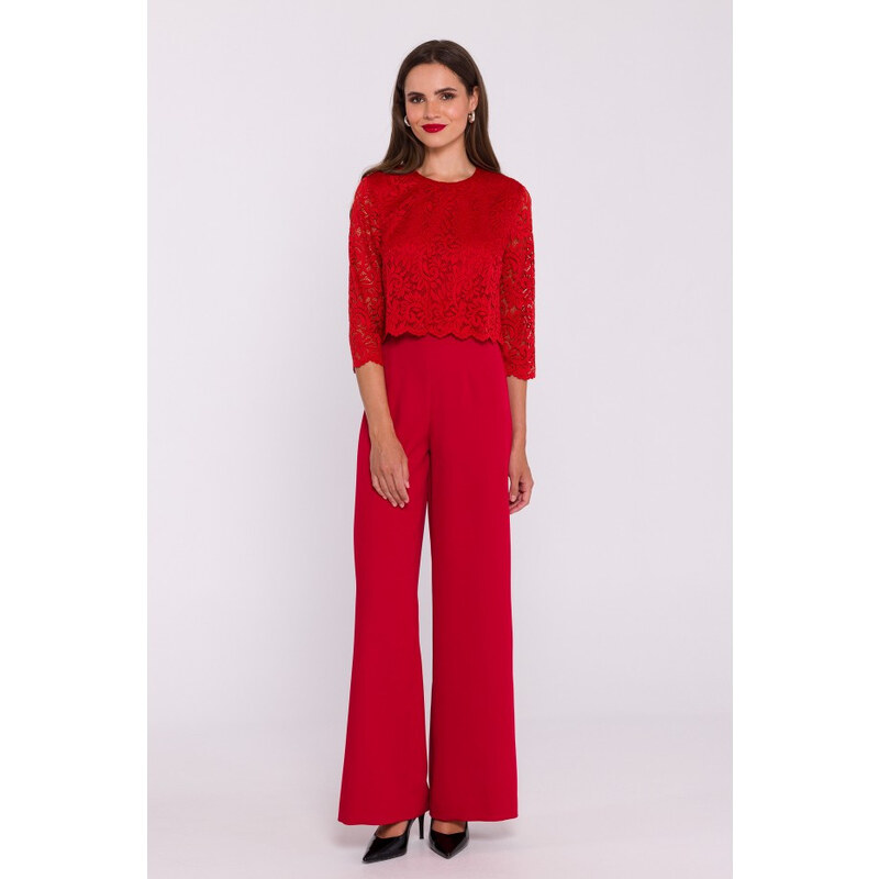 STYLOVE S381 Kombinéza s krajkovými detaily - červená 99981393