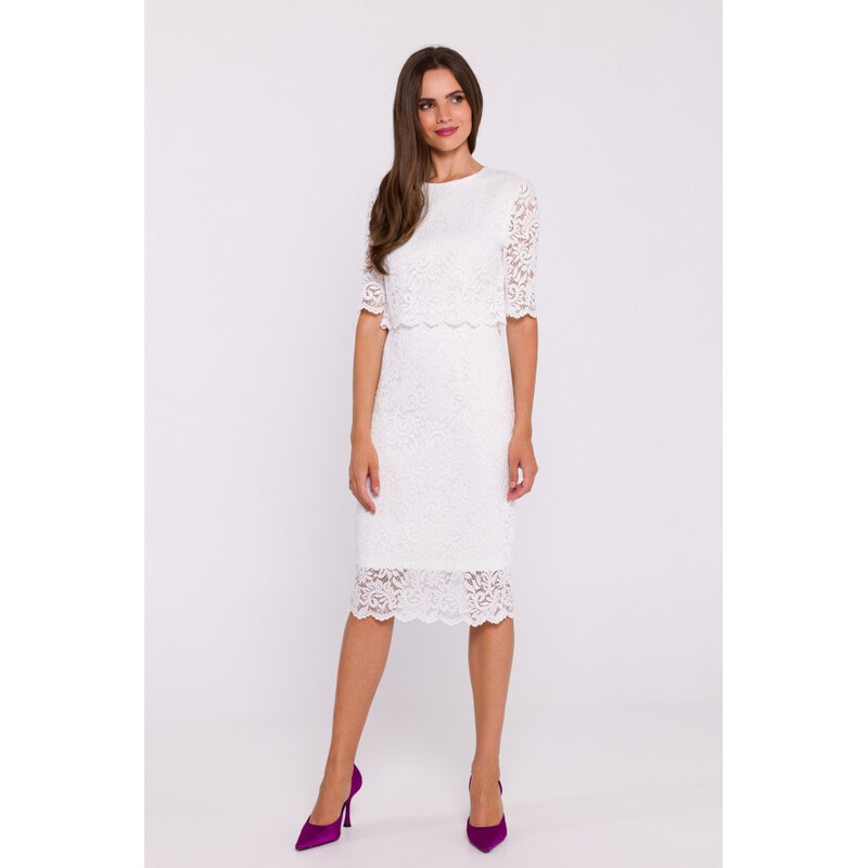 STYLOVE S379 Krajkové šaty s dvouvrstvým vrškem - ecru
