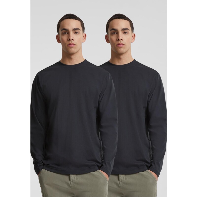 Urban Classics Pánské triko s dlouhým rukávem 2-Pack černá+černá
