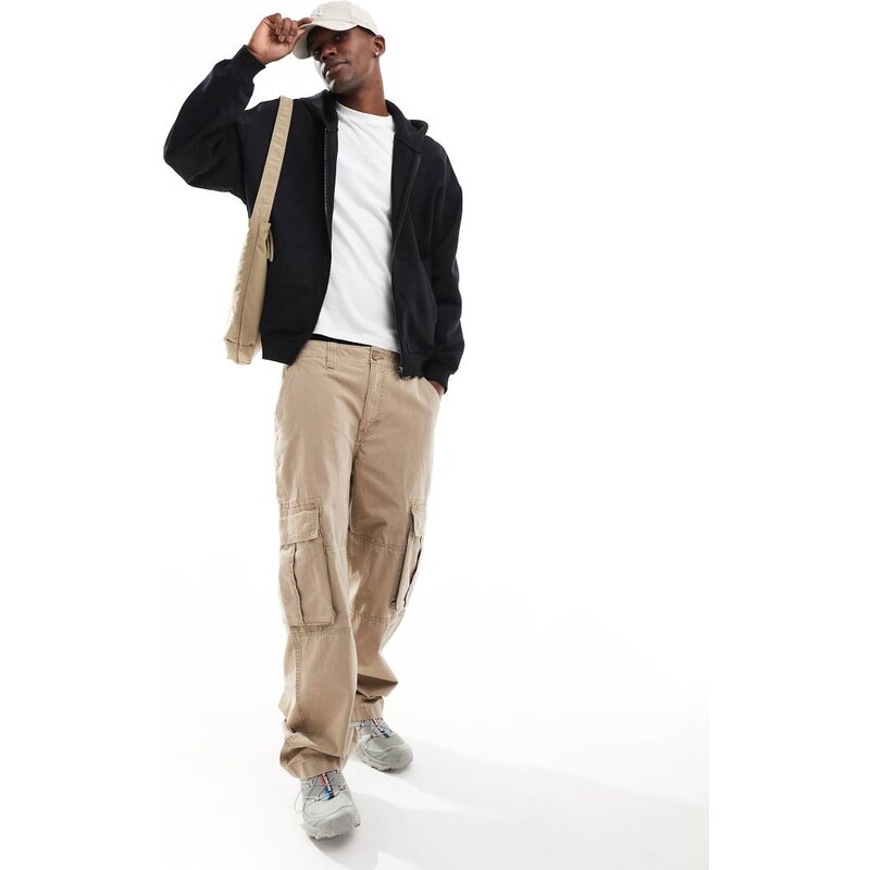 ONLY & SONS oversized zip thru hoodie in black-Neutral