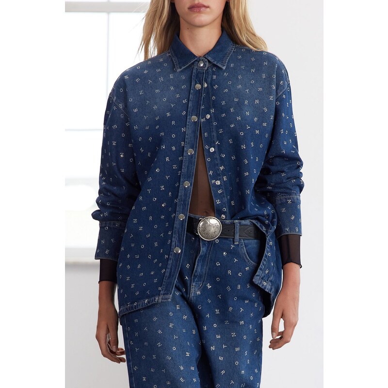 Trendyol Limited Edition Blue Jewelled Oversize Denim Jacket 107080771