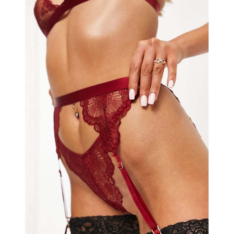 ASOS DESIGN Rosie lace suspender in burgundy-Red